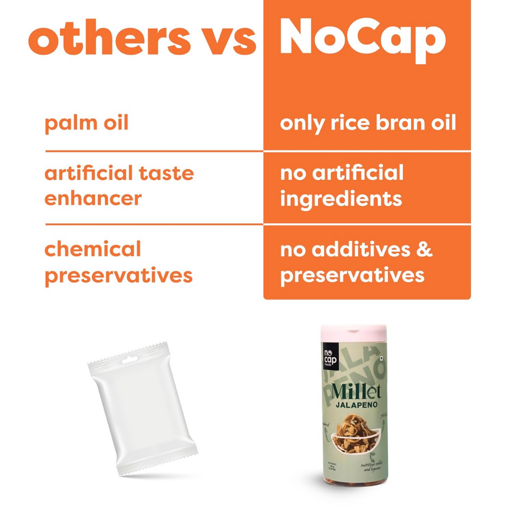 Nocap foods Guilt Free Healthy Chips - Beetroot Cream & Onion,Millet Jalapeno | Grocsy