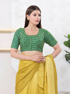 Joban Fashion Green Art Silk Elbow Sleeveless Front Open Blouse | Grocsy