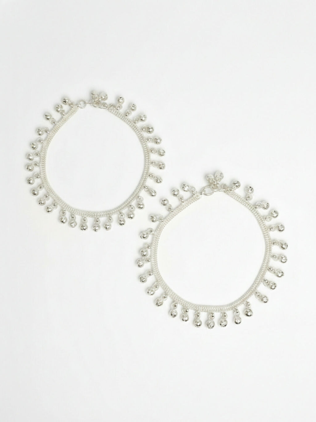NVR Women Set of 2 Silver Plated Ghunguru Beaded Anklet | Grocsy