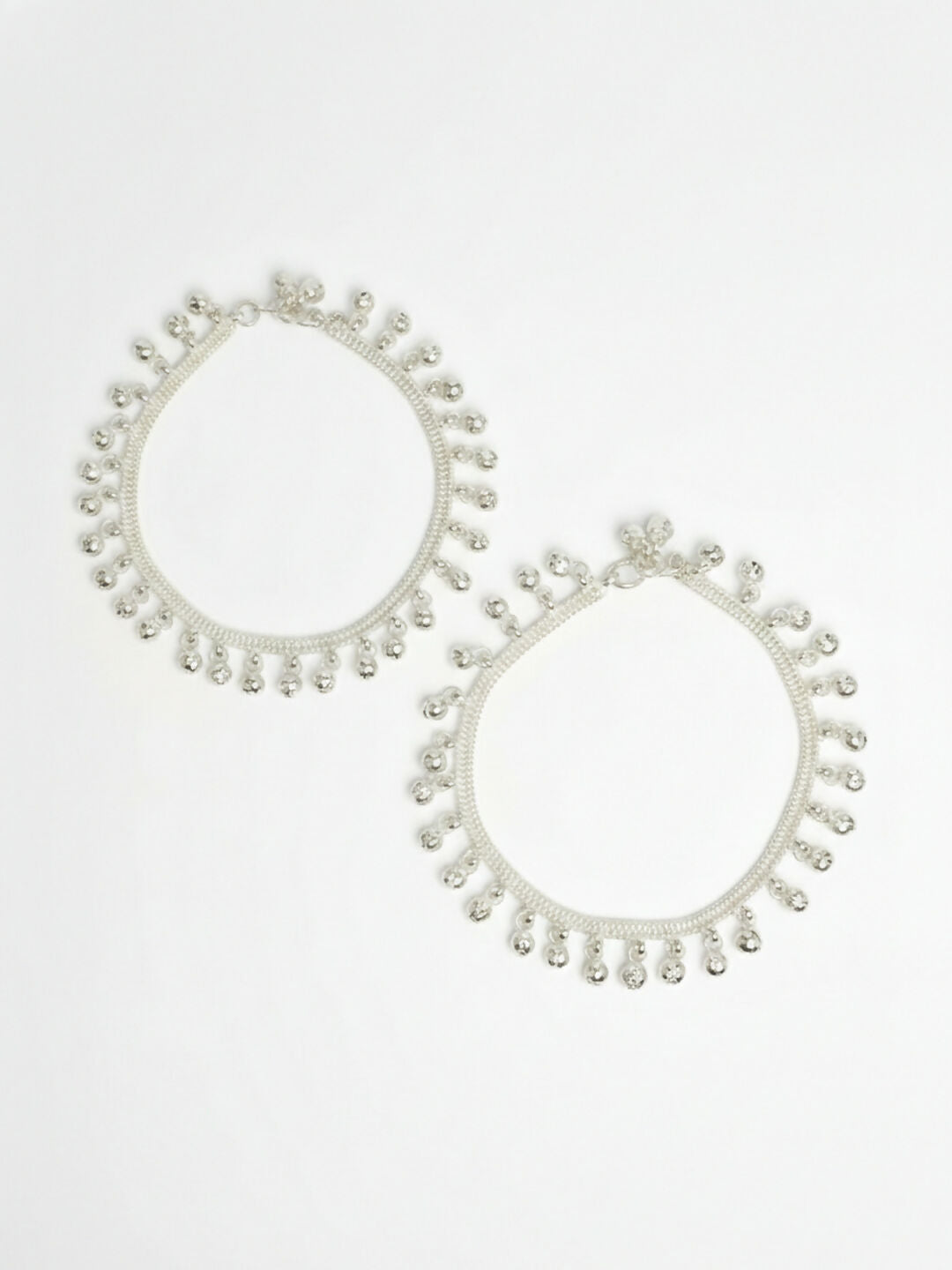 NVR Women Set of 2 Silver Plated Ghunguru Beaded Anklet | Grocsy
