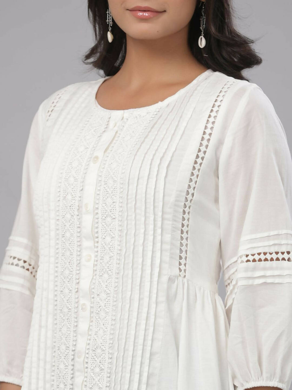 Juniper Women's White Cotton Silk Solid A-Line Kurta | Grocsy