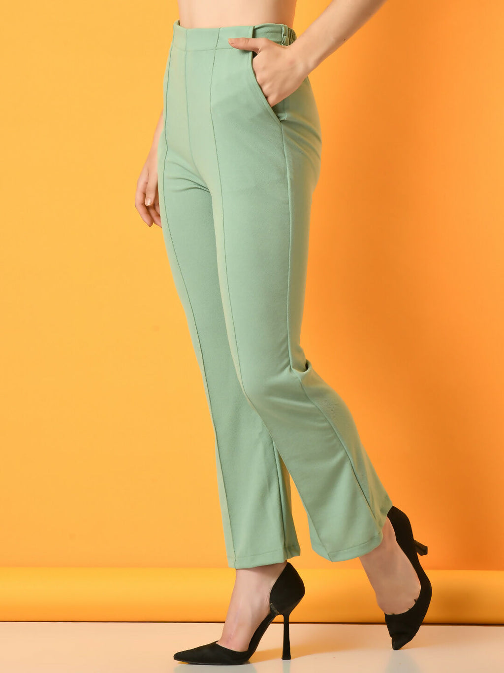 Myshka Women's Green Solid Top With Trousers | Grocsy