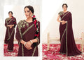 Wine Pure Crepe Silk Handwork Saree with Unstitched Blouse - Norita Varya | Grocsy