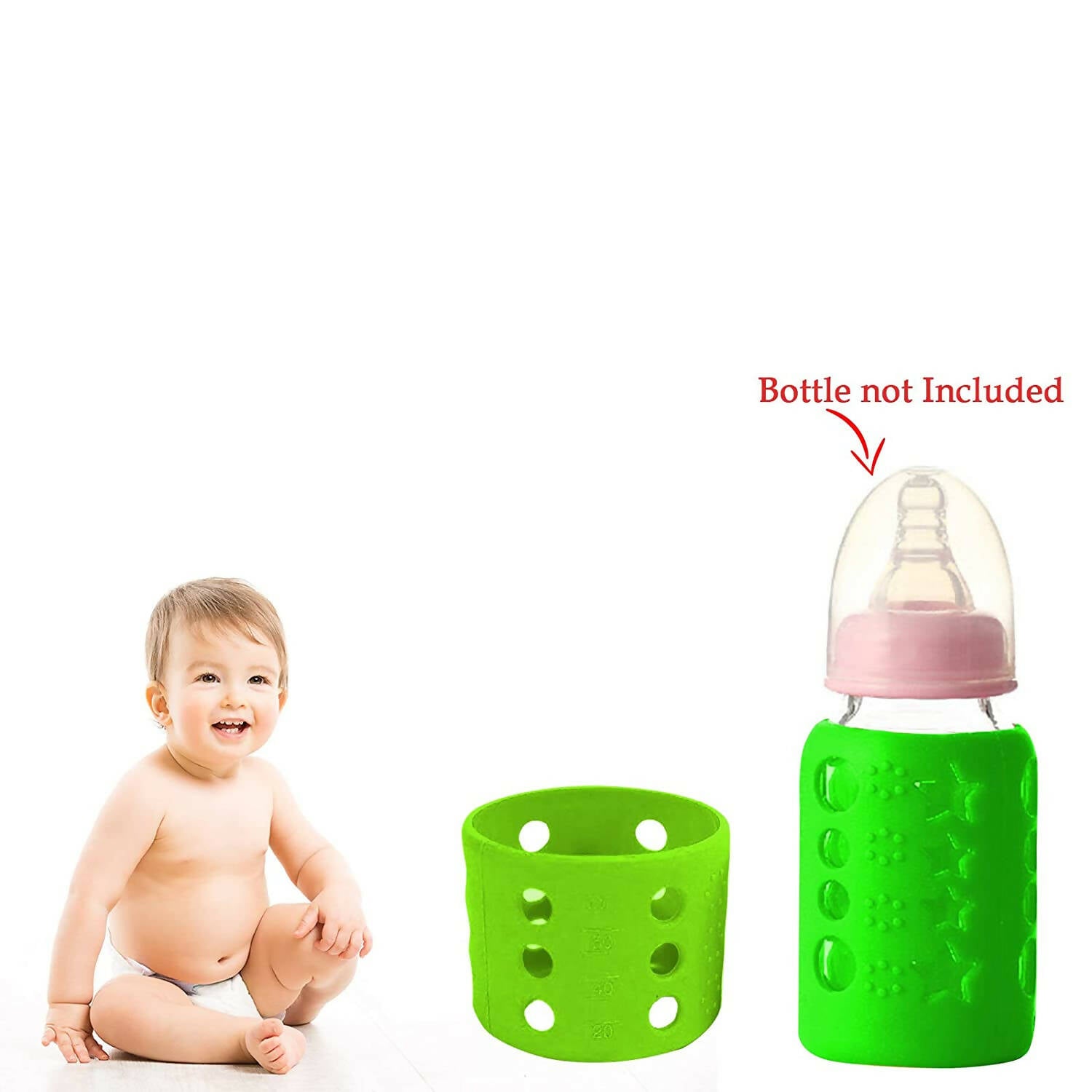 Safe-O-Kid Silicone Baby Feeding Bottle Cover Cum Sleeve for Insulated Protection Small 60mL- Green | Grocsy