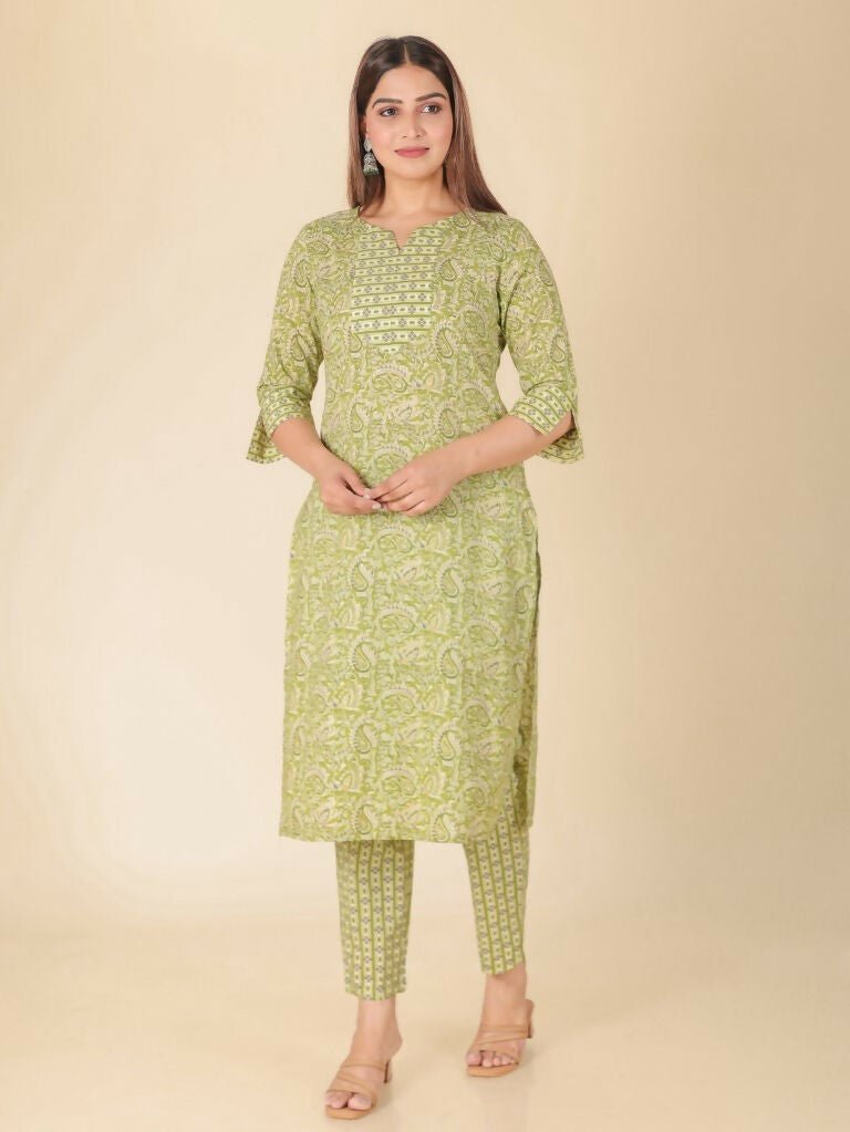 Aramya Straight Soft Cotton Floral Print Women's Kurta - Green | Grocsy