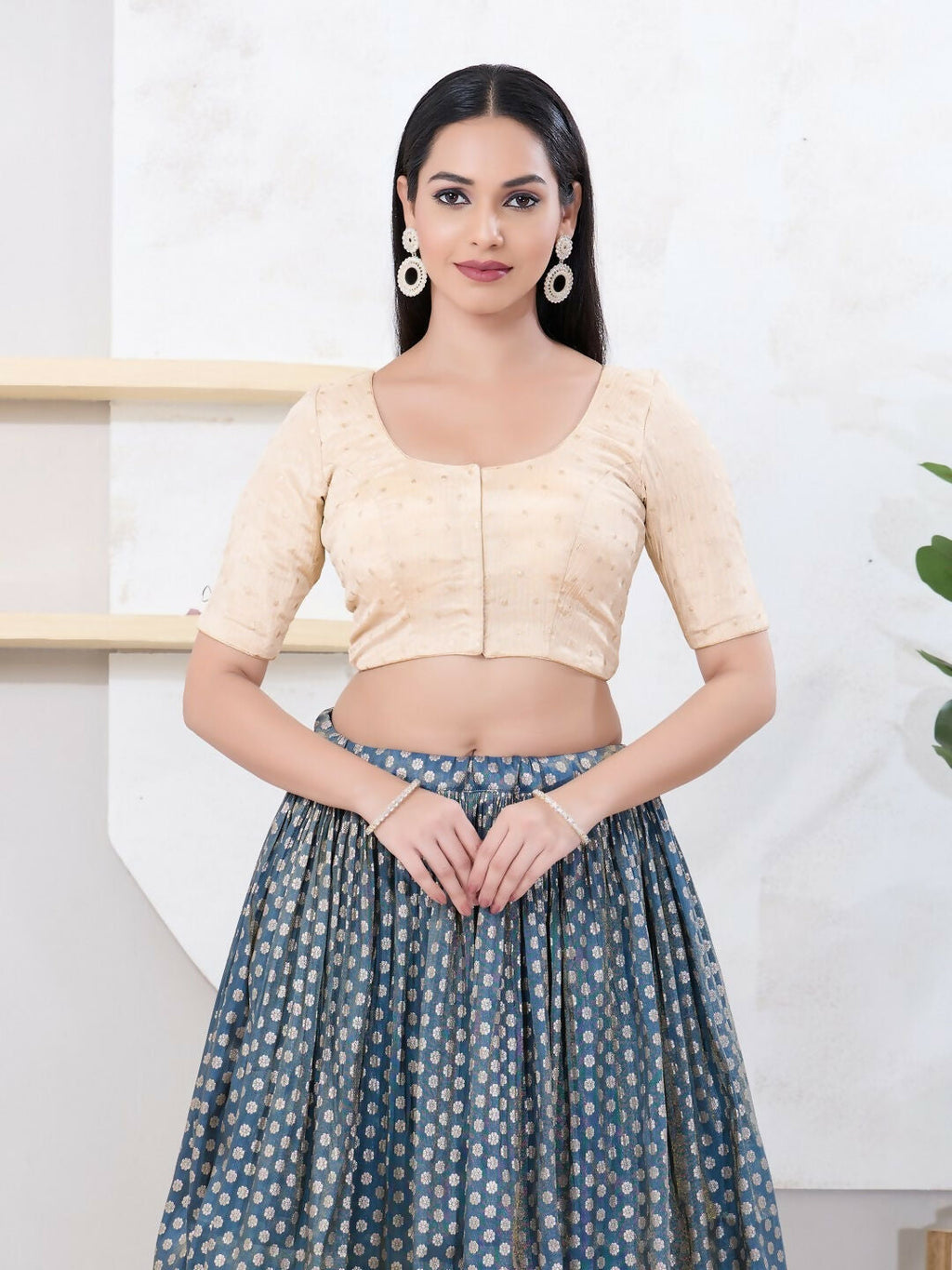 Joban Fashion Cream Tissue Elbow Sleeveless Front Open Blouse | Grocsy