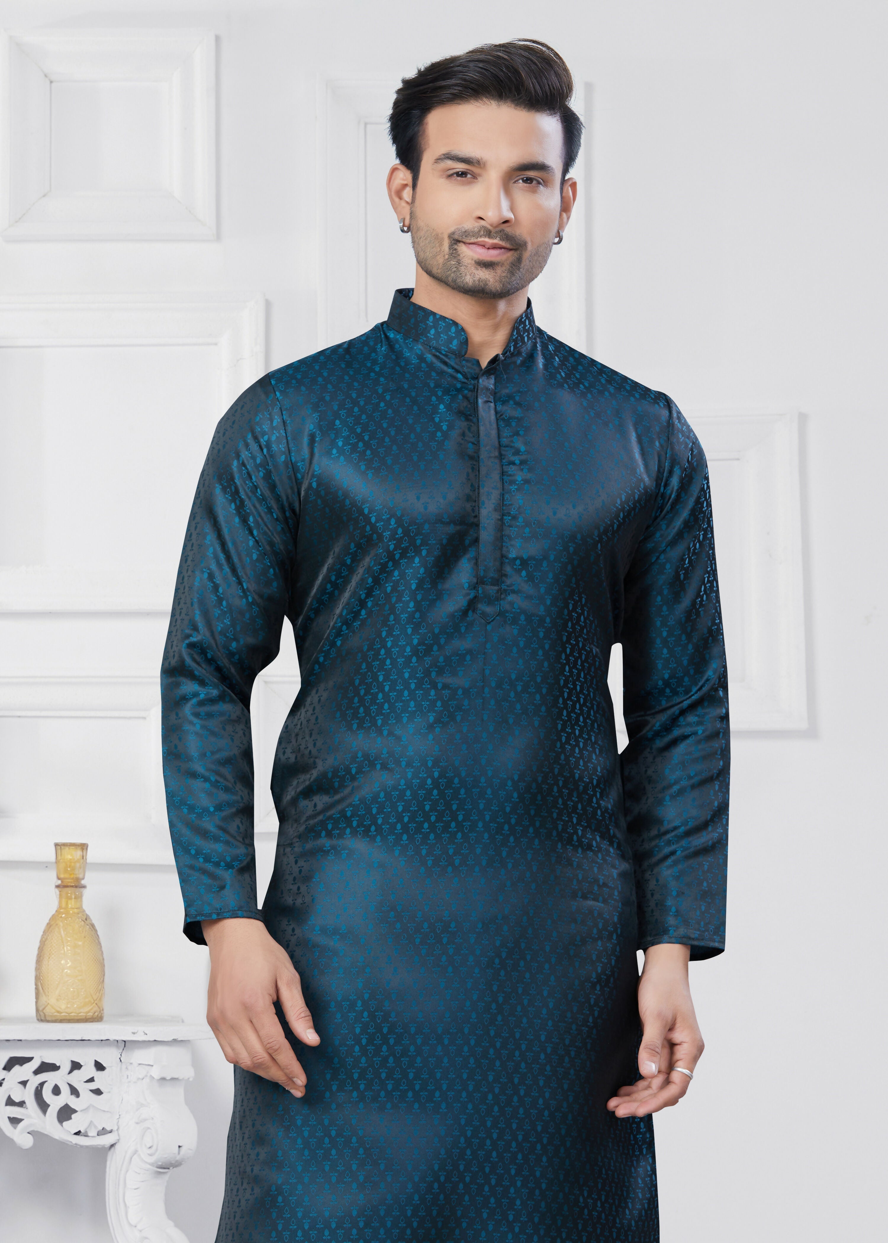 Joban Fashion Men's Jacquard Silk Rama Printed Kurta Pyjama set | Grocsy