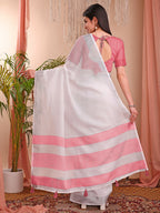 Shree Shyam Fashion The White Loom White Linen Cotton Saree | Grocsy