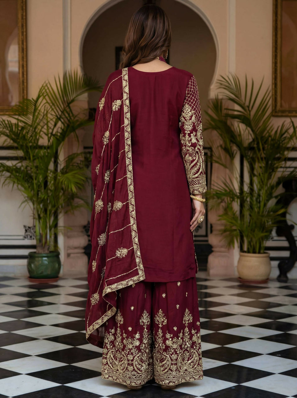 Teeya Creation New Trendy Traditional Wear Sharara with Heavy Border Dupatta Set - Maroon | Grocsy