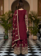 Teeya Creation New Trendy Traditional Wear Sharara with Heavy Border Dupatta Set - Maroon | Grocsy