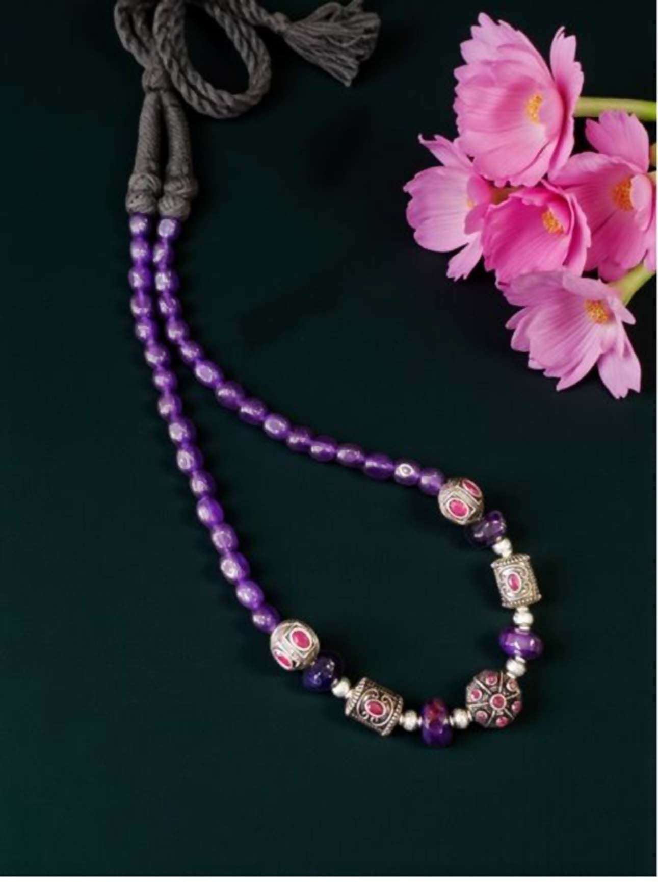 Joban Fashion Women Multi Victorian Beads Necklace With Violet Quartz Beads | Grocsy