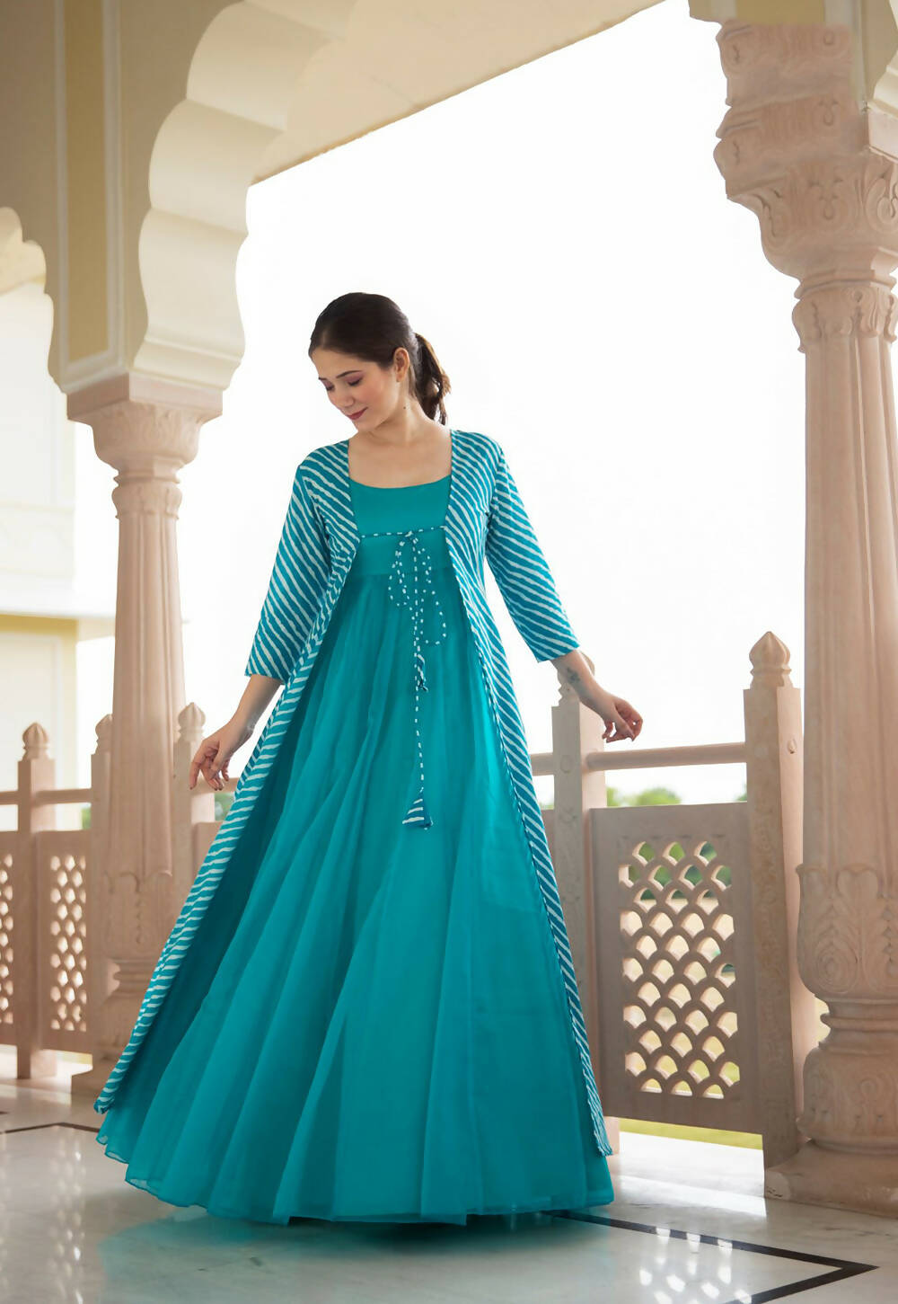 Partywear Designer Digital print Sky Pure Georgette Gown - Anbazaar | Grocsy