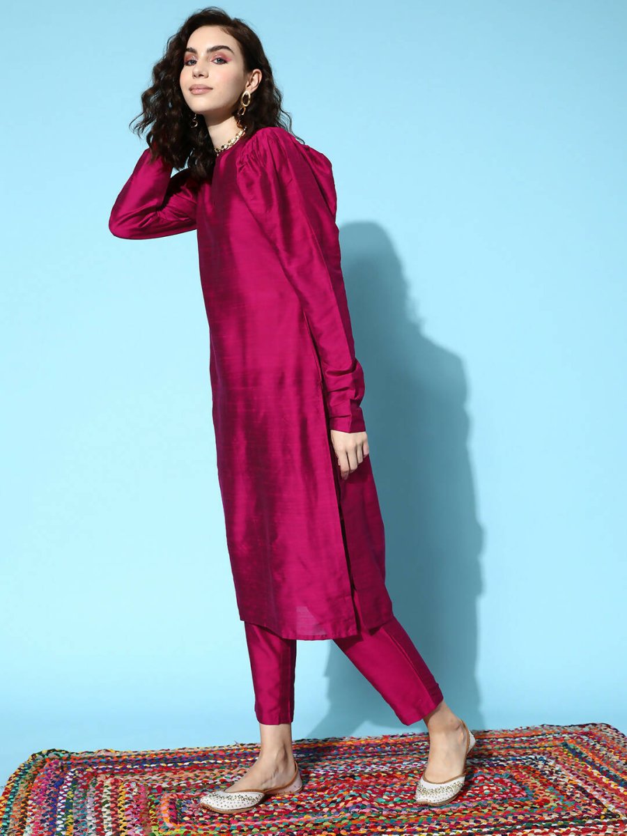 Ahalyaa Women's Traditional wear Kurta Set - Burgundy | Grocsy