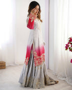 The52 Women's Beautiful Chinon silk Fabric Embroidery Work Straight Kurta Palazzo and Dupatta Set | Grocsy
