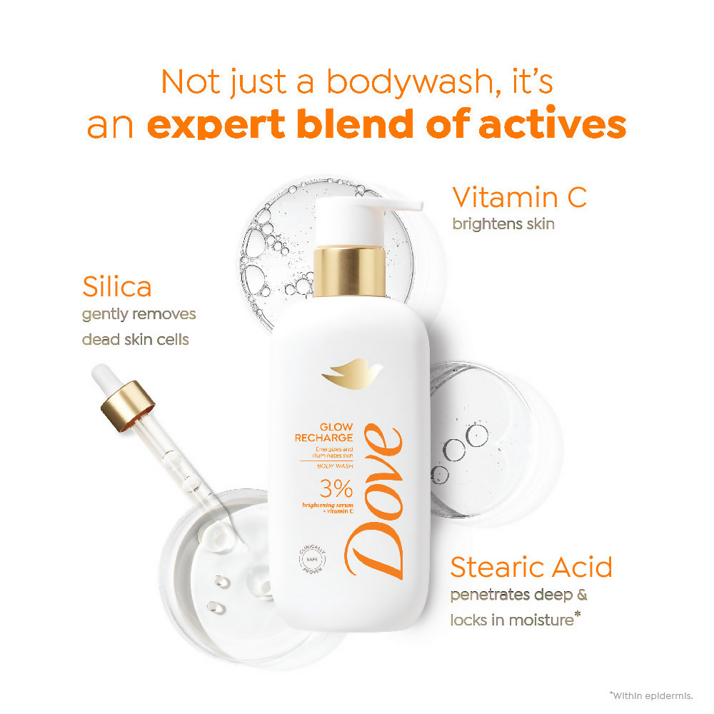 Dove Glow Recharge Exfoliating Serum Body Wash with 3% Brightening Serum + Vitamin C | Grocsy