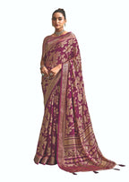 Joban Fashion Deep Magenta Dull Moss Brasso With Kasab Zari Border Saree & Tassels With Brasso Blouse | Grocsy