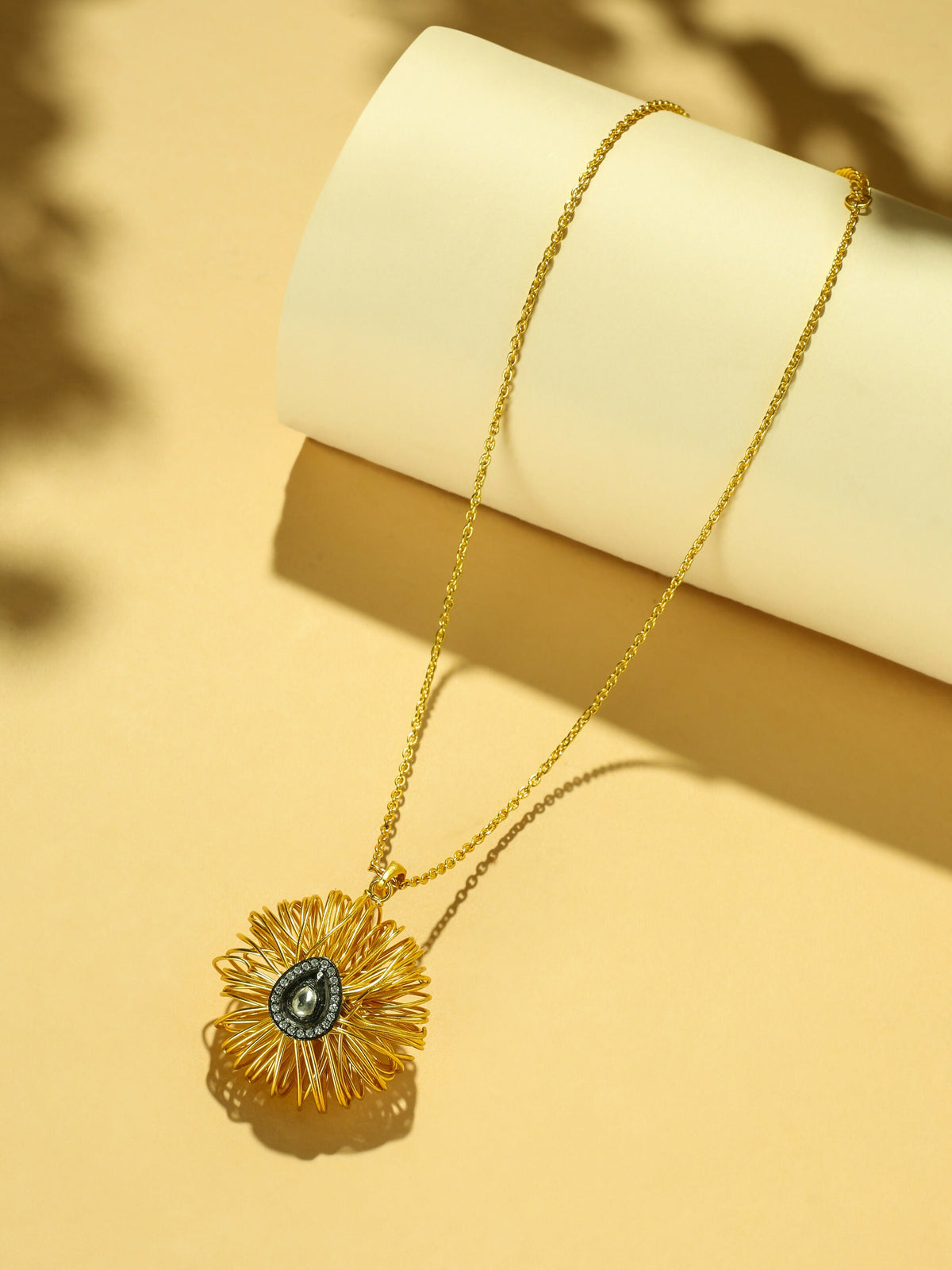 Nuyug 18k Gold-Plated Crystal Studded Minimal Chain Pendant Necklace | Grocsy