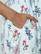 Manet Three Fourth Maternity Dress Floral Print With Concealed Zipper Nursing Access - Pista Green | Grocsy