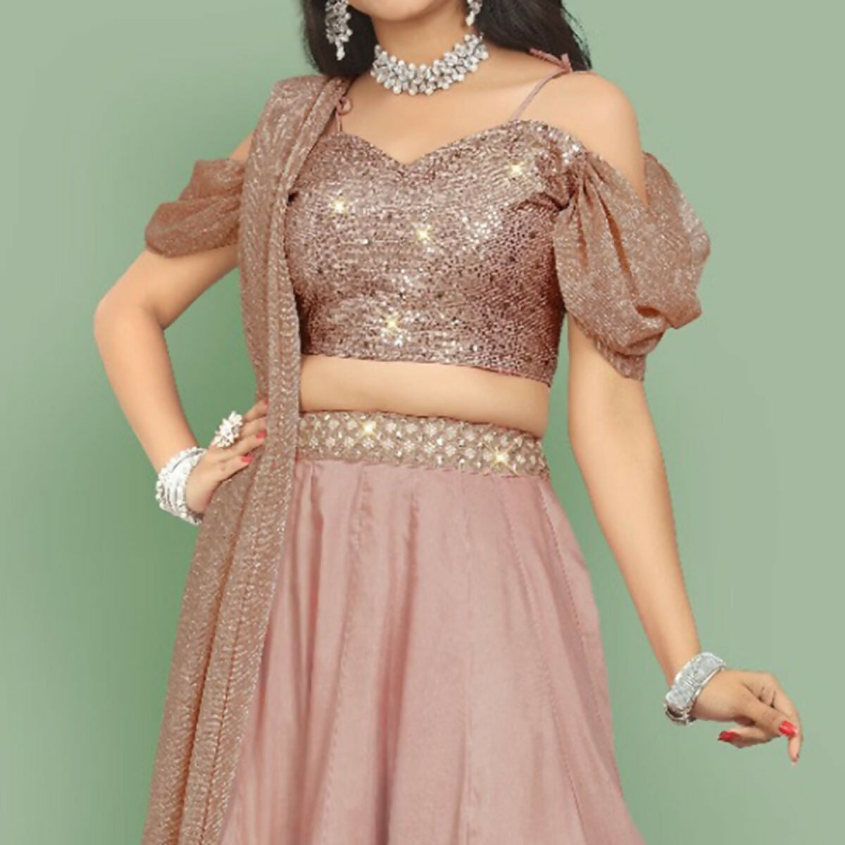 Jyoti Fashion Dusty Rose Pink Dori with Zari Thread Sequence Embroidery Cotton Silk Lehenga Choli with Dupatta | Grocsy