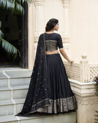 Lorenvalley Black Pure Chanderi Plain With Zari Weaving Work Border Lehenga Choli | Grocsy