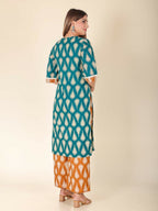 Aramya Turquoise Soft Cotton Floral Print Straight Kurta Set for Women | Grocsy