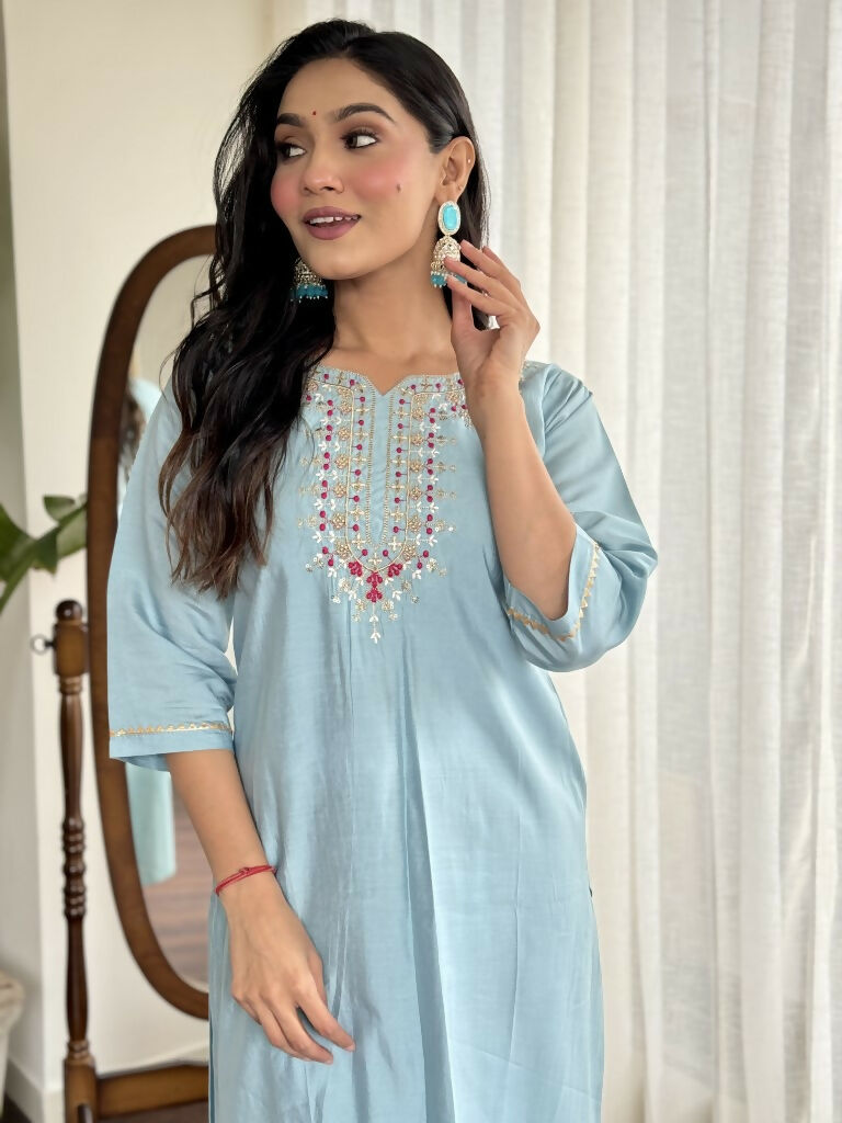 Lavender Viscose chanderi Stitched Suit With Dupatta - Tanisha | Grocsy
