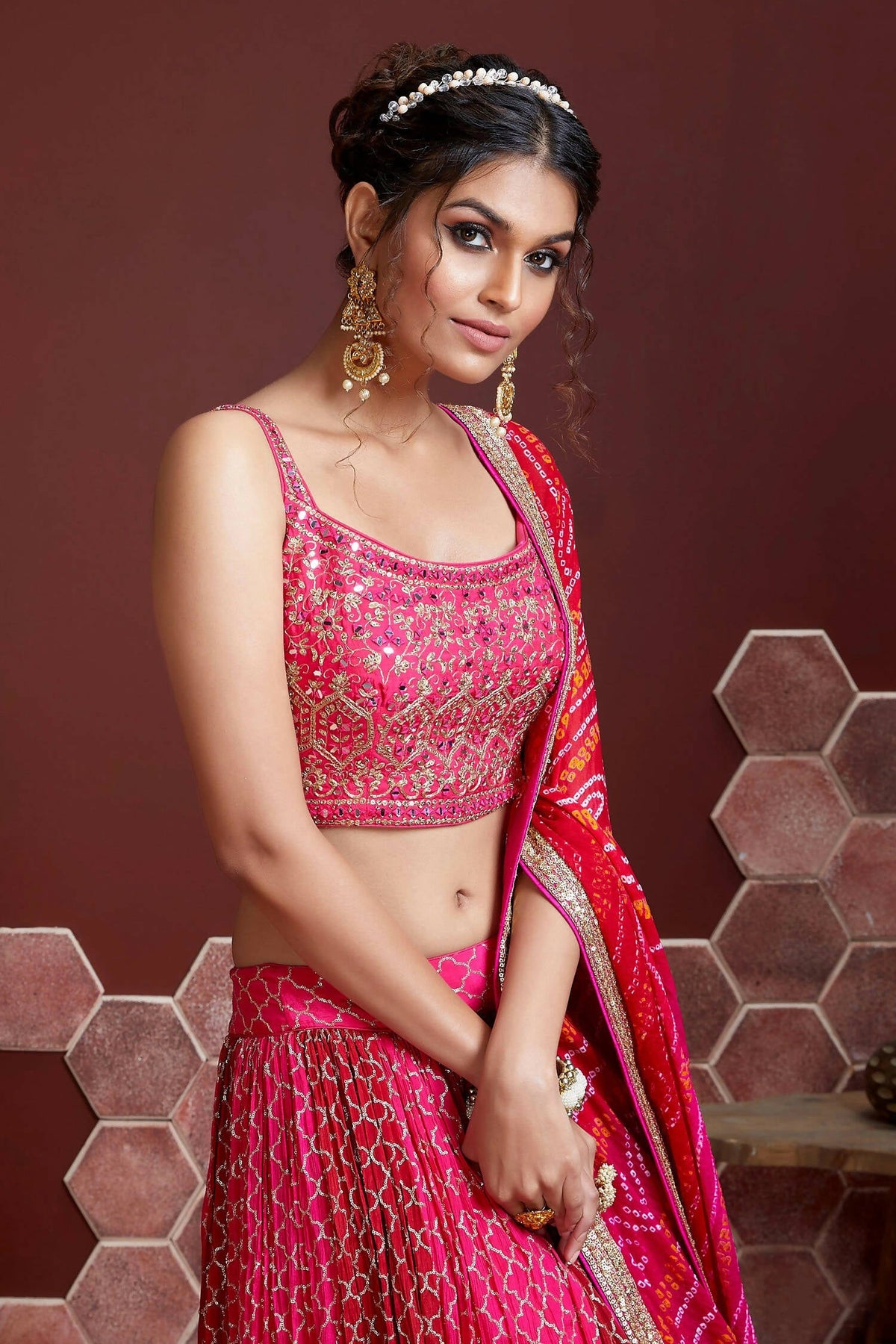 Wedding Designer Pink Pure Chinon Silk Lehenga Choli - Anbazaar | Grocsy