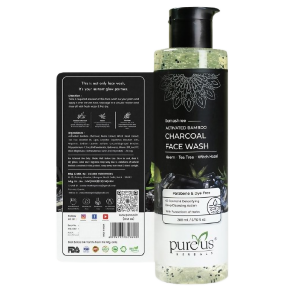 Pureus Herbals Somashree Activated Bamboo Charcoal Face Wash | Grocsy