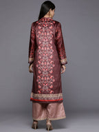 Ahalyaa Women Burgundy & Golden Floral Printed Gotta Patti Floral Velvet Kurta | Grocsy