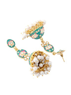 NVR Women Gold-Polished Blue Kundan Jhumkas Earrings | Grocsy