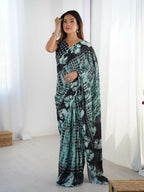 Black Chinon Designer Digital Printed,Mirror Cut Work Saree - Sohni | Grocsy