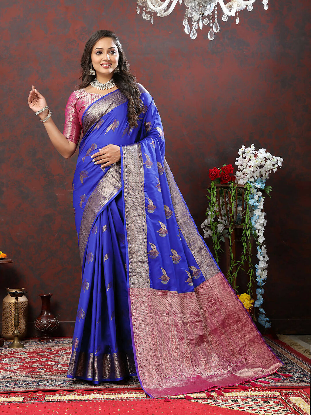 Lorenvalley Fashion Blue Soft Silk Woven Design Zari Weaving Saree | Grocsy