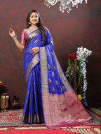 Lorenvalley Fashion Blue Soft Silk Woven Design Zari Weaving Saree | Grocsy