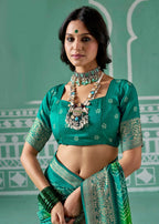 Joban Fashion Vicitra Silk Green Soft Fabric With Digital Print Saree | Grocsy