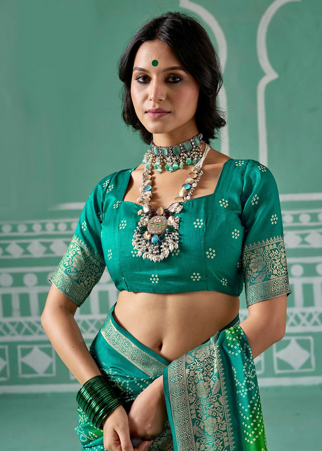 Joban Fashion Vicitra Silk Green Soft Fabric With Digital Print Saree | Grocsy