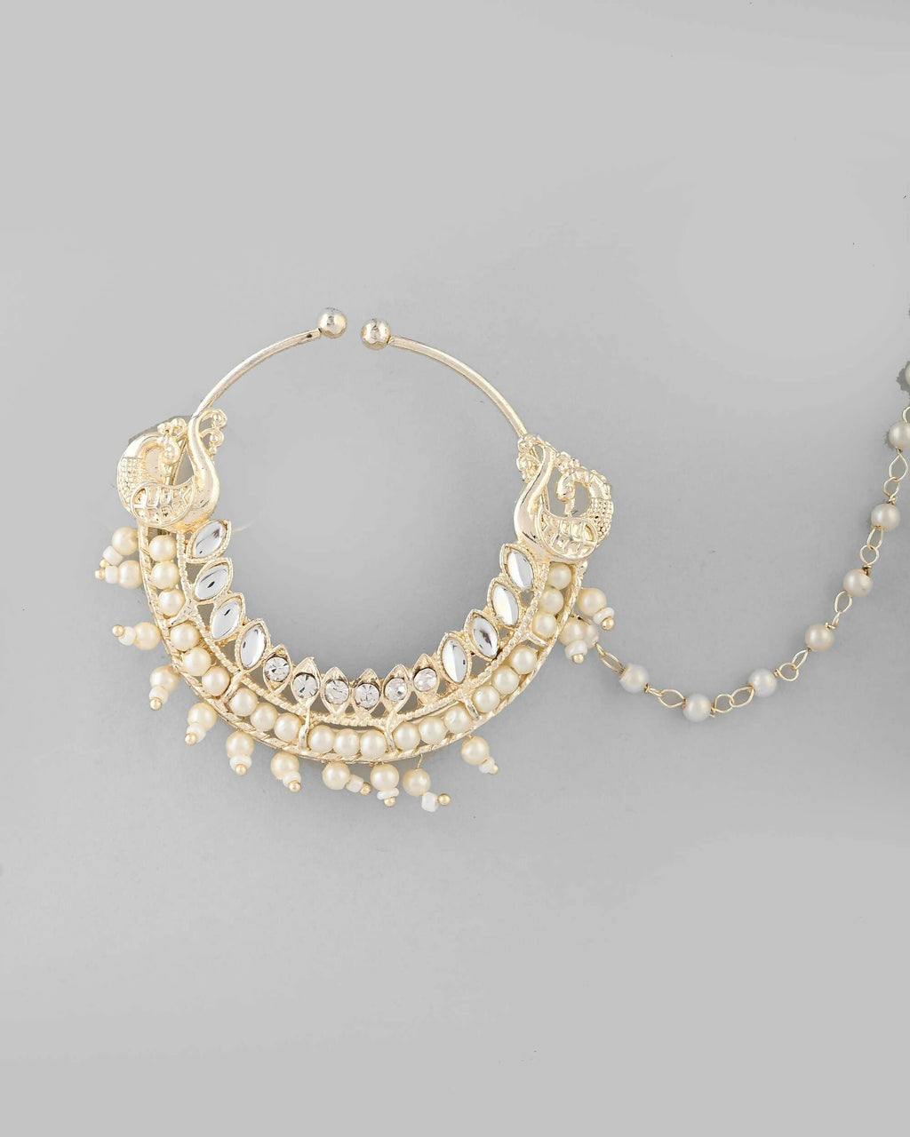 VOJ Gold-Polished With Pearl Indian Nose Pin | Grocsy