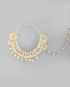 VOJ Gold-Polished With Pearl Indian Nose Pin | Grocsy