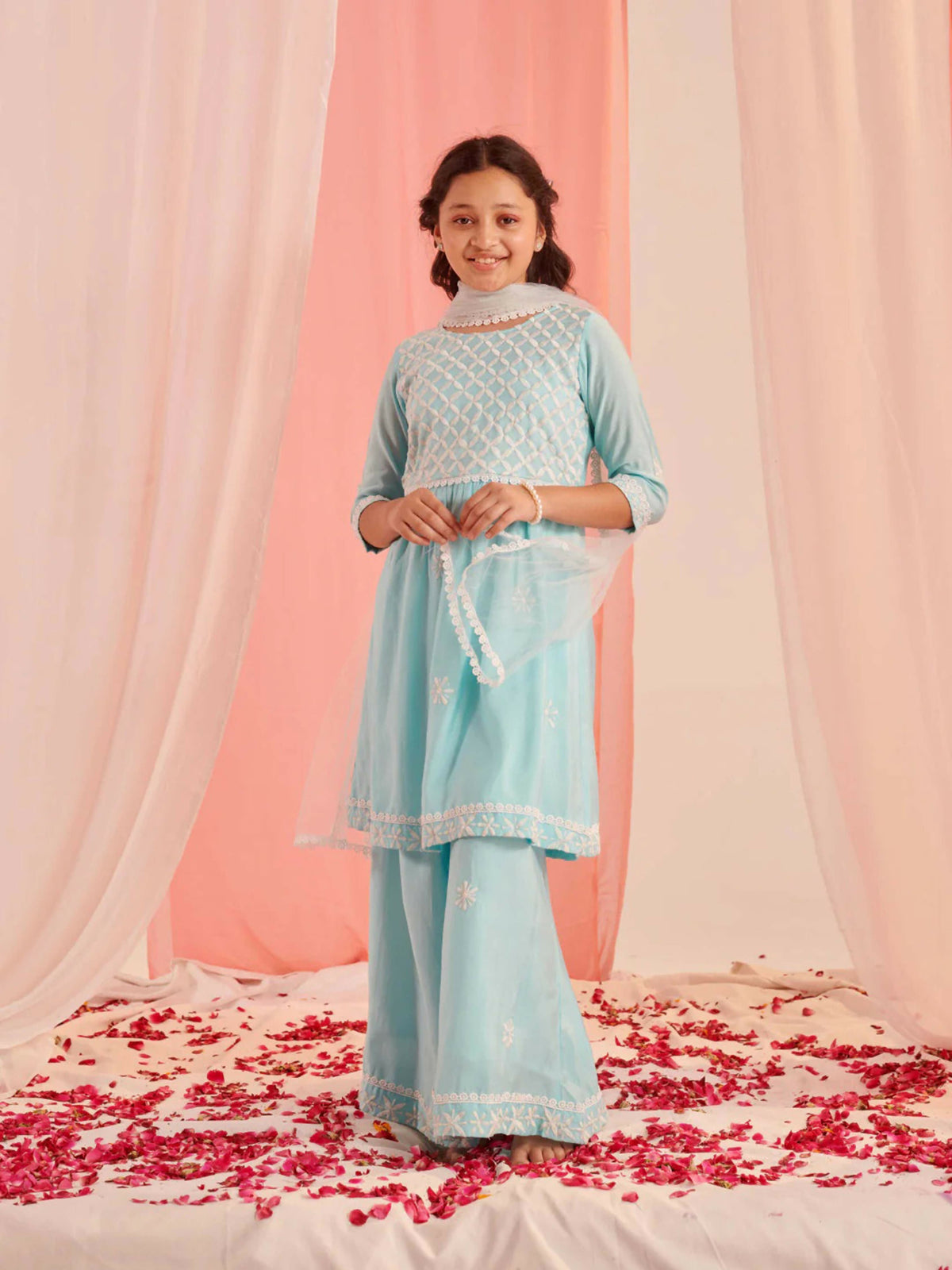 Joban Fashion Girl's Sky Blue Color Palazzo Set | Grocsy