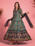 Myra Multicolour Pure Dola Silk Designer Gown Style Suit | Grocsy