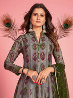 Myra Multicolour Pure Dola Silk Designer Gown Style Suit | Grocsy