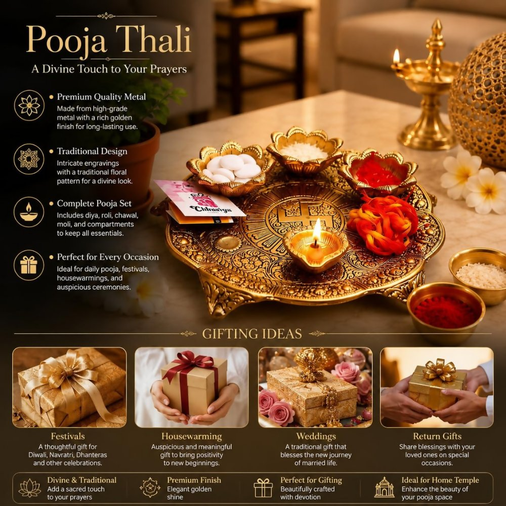 Chhariya Crafts Metal Pooja Thali With Diya | Grocsy