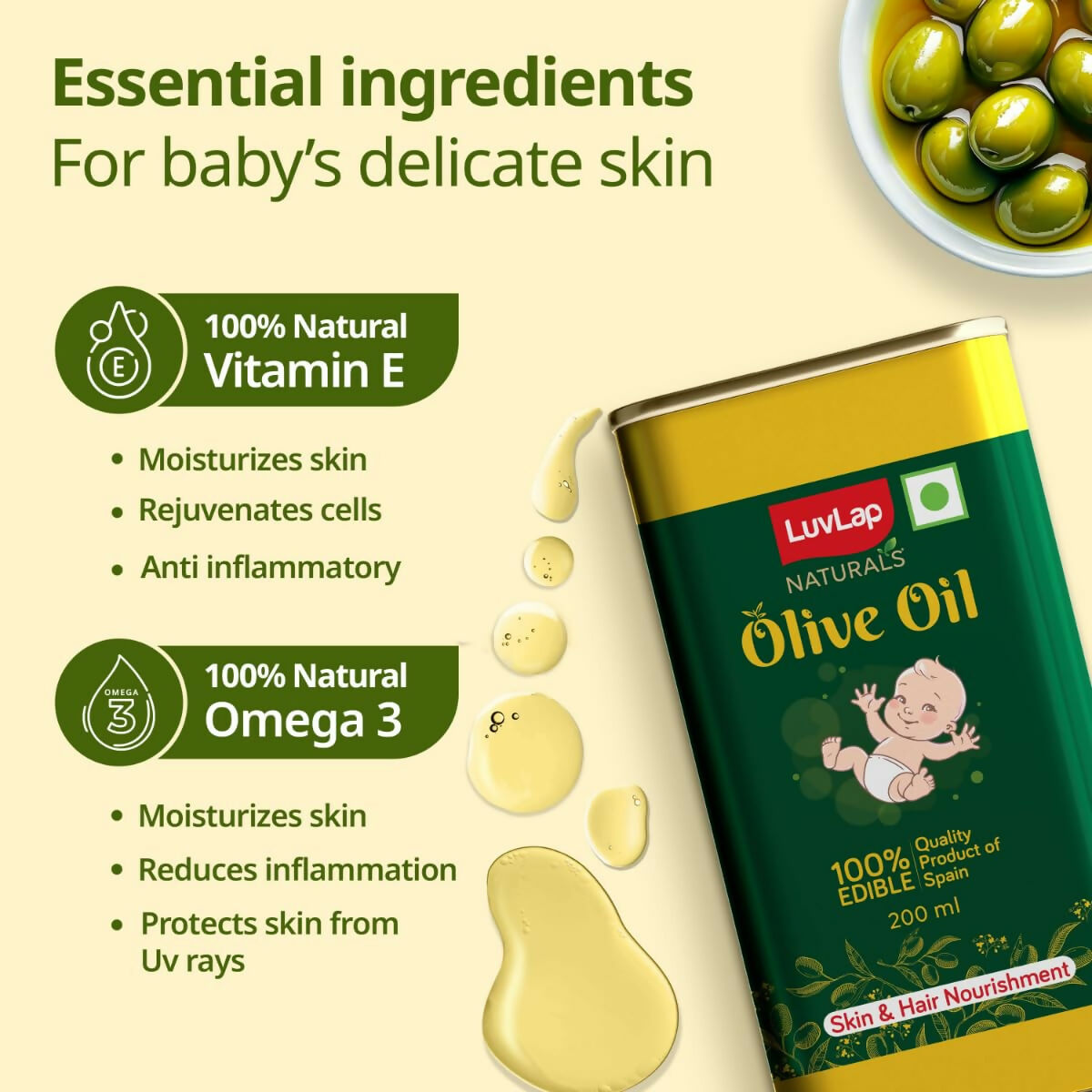 LuvLap Naturals Baby Body Massage Olive Oil for New Born | Grocsy
