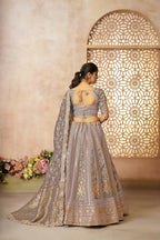 Kesar Fab Dark-Onion-Pink Net Hand_Woven Lehenga | Grocsy