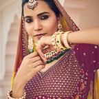 Wine Heavy Viscose Khatli, Embroidery & Mirror Work Unstitched Lehenga Choli - Sisha Keshav | Grocsy