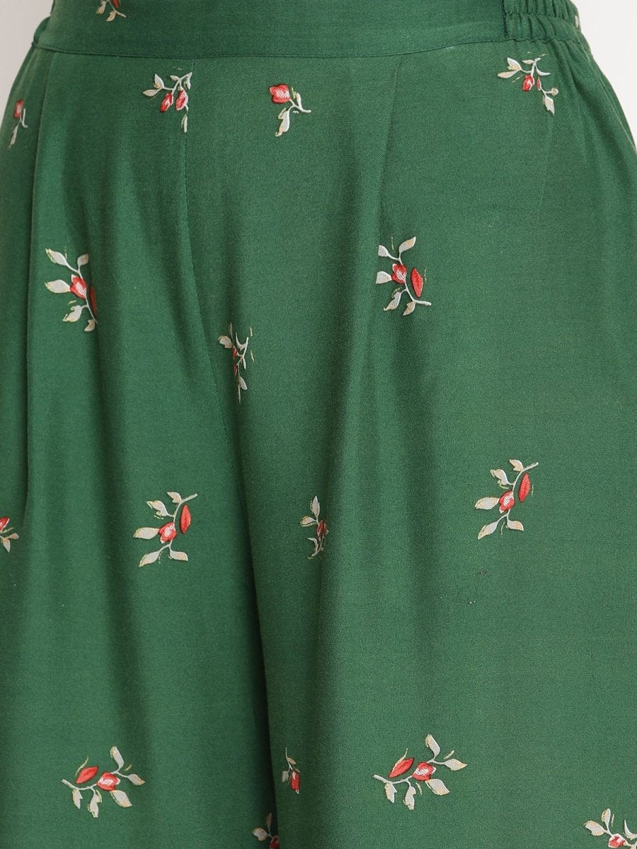 Ahalyaa Women's Green Rayon Printed Kurta Palazzo Set | Grocsy