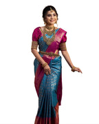 Vamika Weaving Banarasi Jacquard Sky Blue Kanjivaram Saree | Grocsy