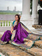 Mameraa Sarees Purple Faux Banarasi Silk Saree With Paithani Rich Weaved Pallu And Blouse-Purple | Grocsy