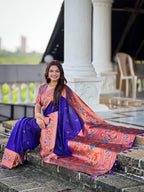 Mameraa Sarees Violet Faux Banarasi Silk Saree With Paithani Rich Weaved Pallu And Blouse-Violet | Grocsy