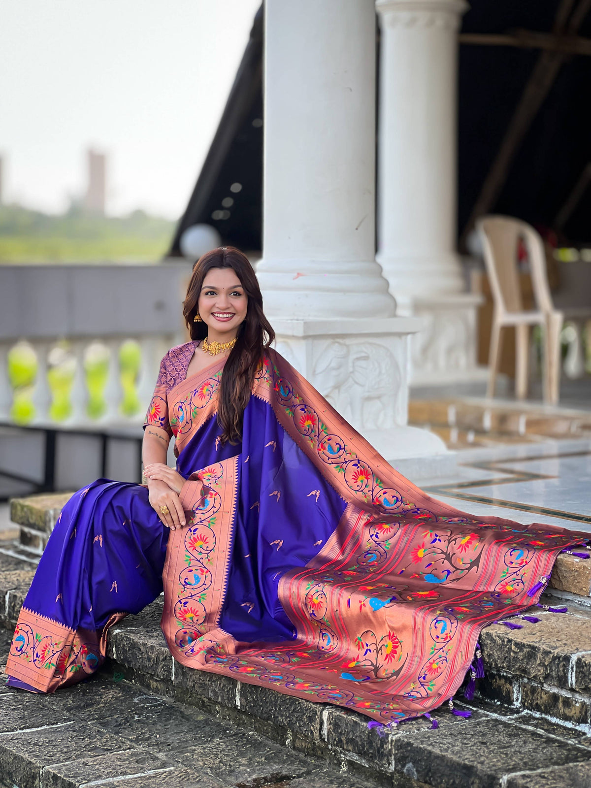 Mameraa Sarees Violet Faux Banarasi Silk Saree With Paithani Rich Weaved Pallu And Blouse-Violet | Grocsy