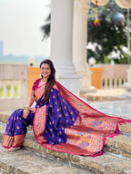 Mameraa Sarees Purple Faux Banarasi Silk Saree With Paithani Rich Weaved Pallu And Blouse-Purple | Grocsy